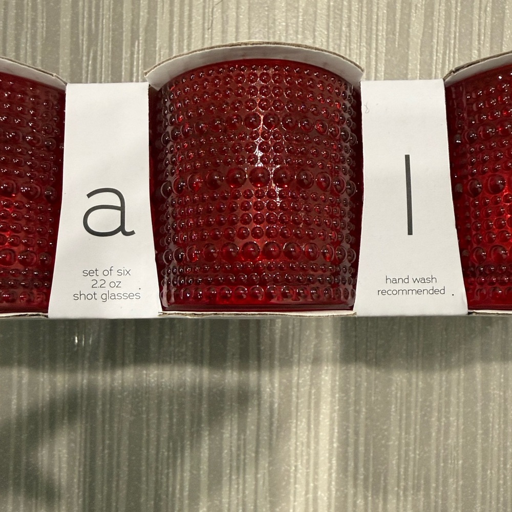 Halo Crimson Hobnail Shot Glasses - 6 Total - Original Packaging